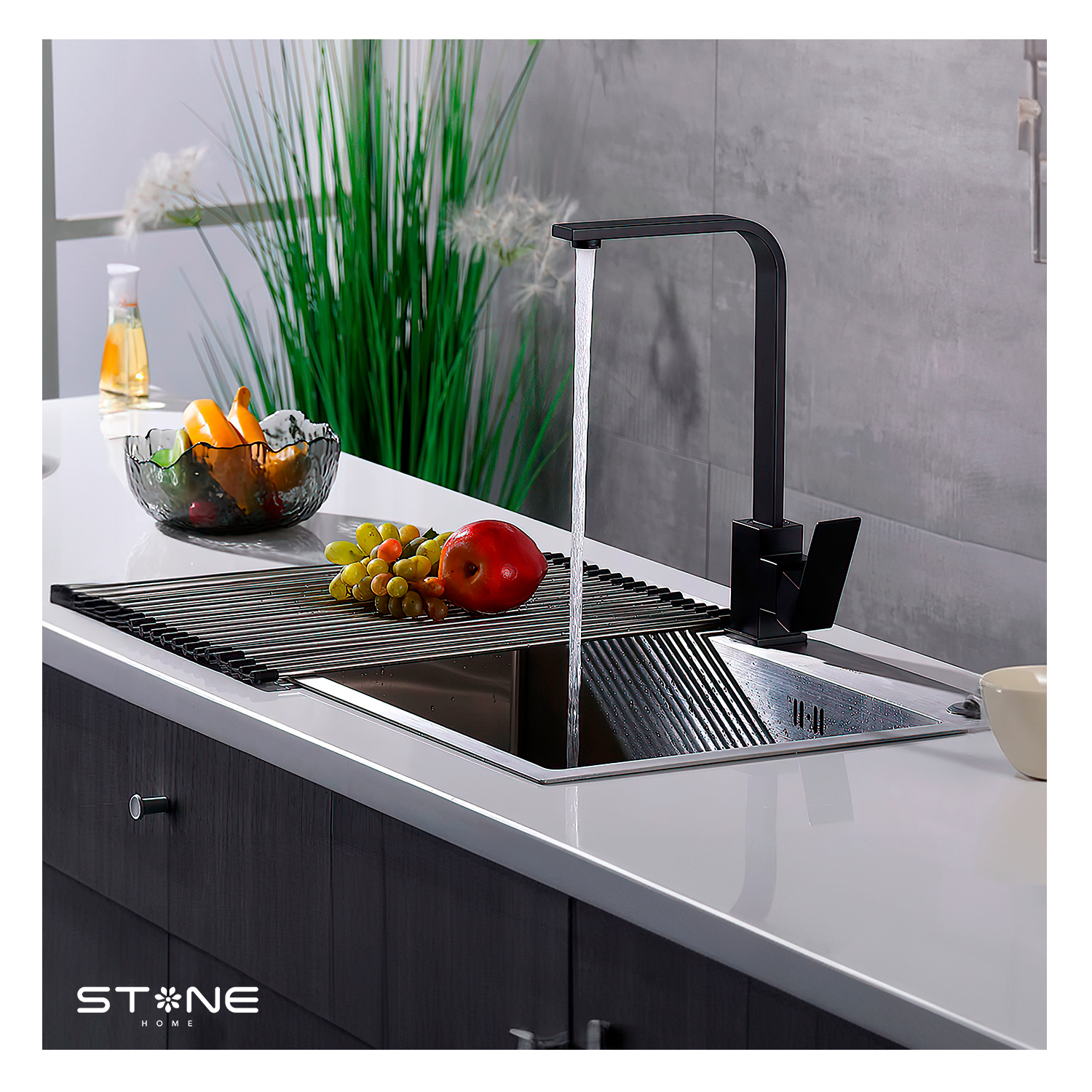 MEZCLADORA MONOCOMANDO P/COCINA AL MUEBLE CAMILE STB-01 BLACK STONE - Imagen 2