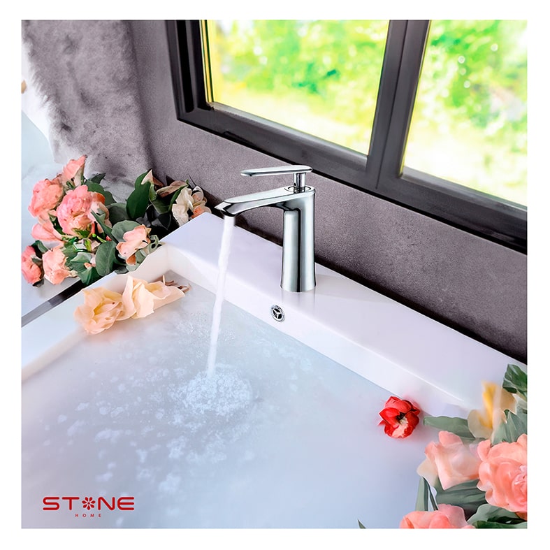 MEZCLADORA MONOCOMANDO P/LAVATORIO AL MUEBLE CLOÉ ST-01 CROMADO STONE - Imagen 2