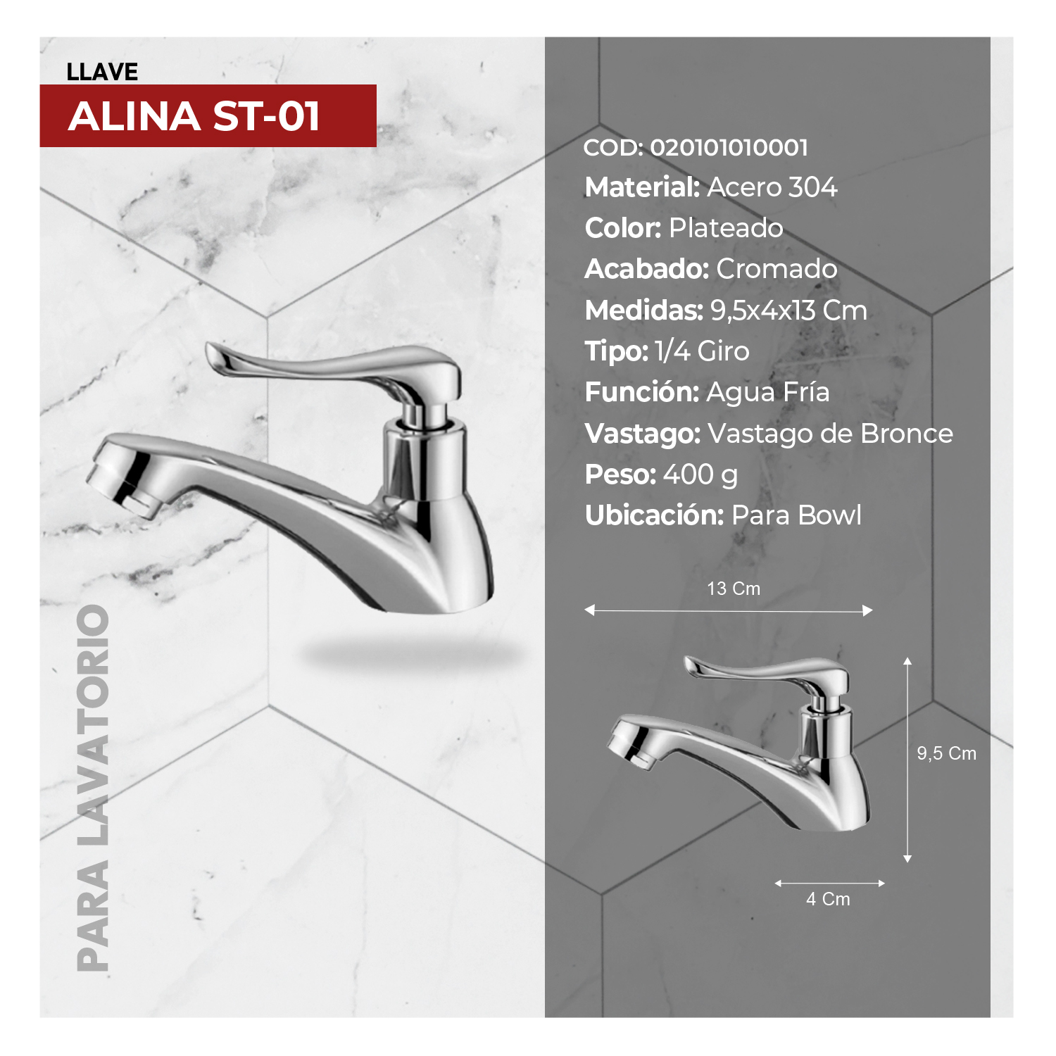 LLAVE P/LAVATORIO ALINA ST-1 CROMADO STONE - Imagen 5