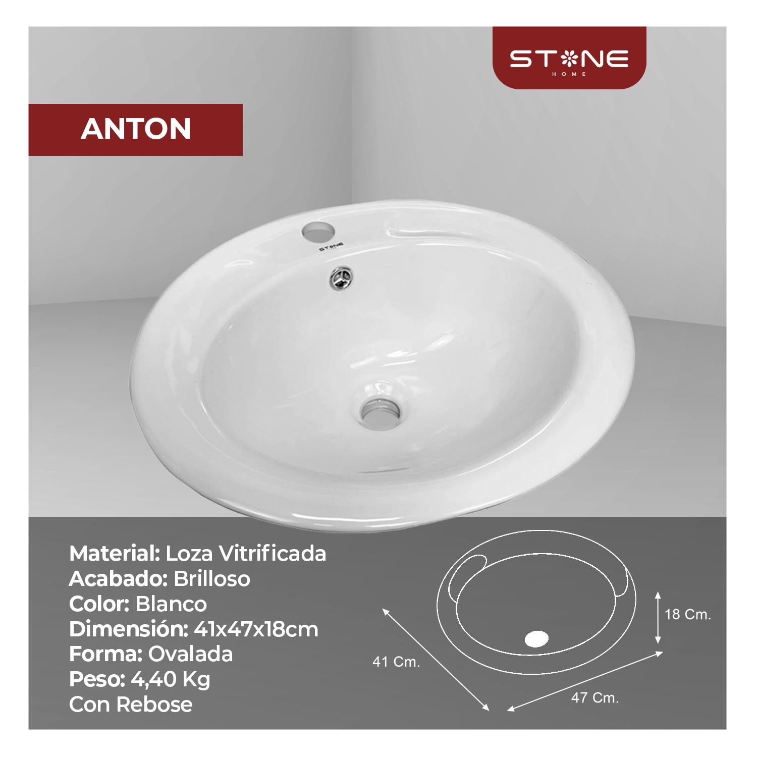 BOWL P/ EMPOTRAR ANTON 47X41X19cm BLANCO STONE - Imagen 2