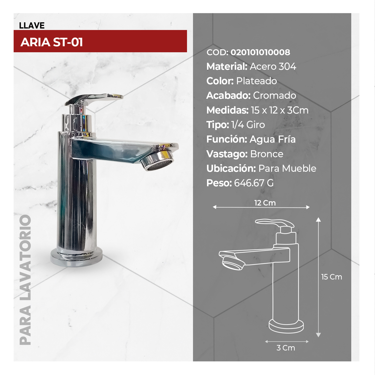 LLAVE P/LAVATORIO ARIA ST-01 CROMADO STONE - Imagen 2