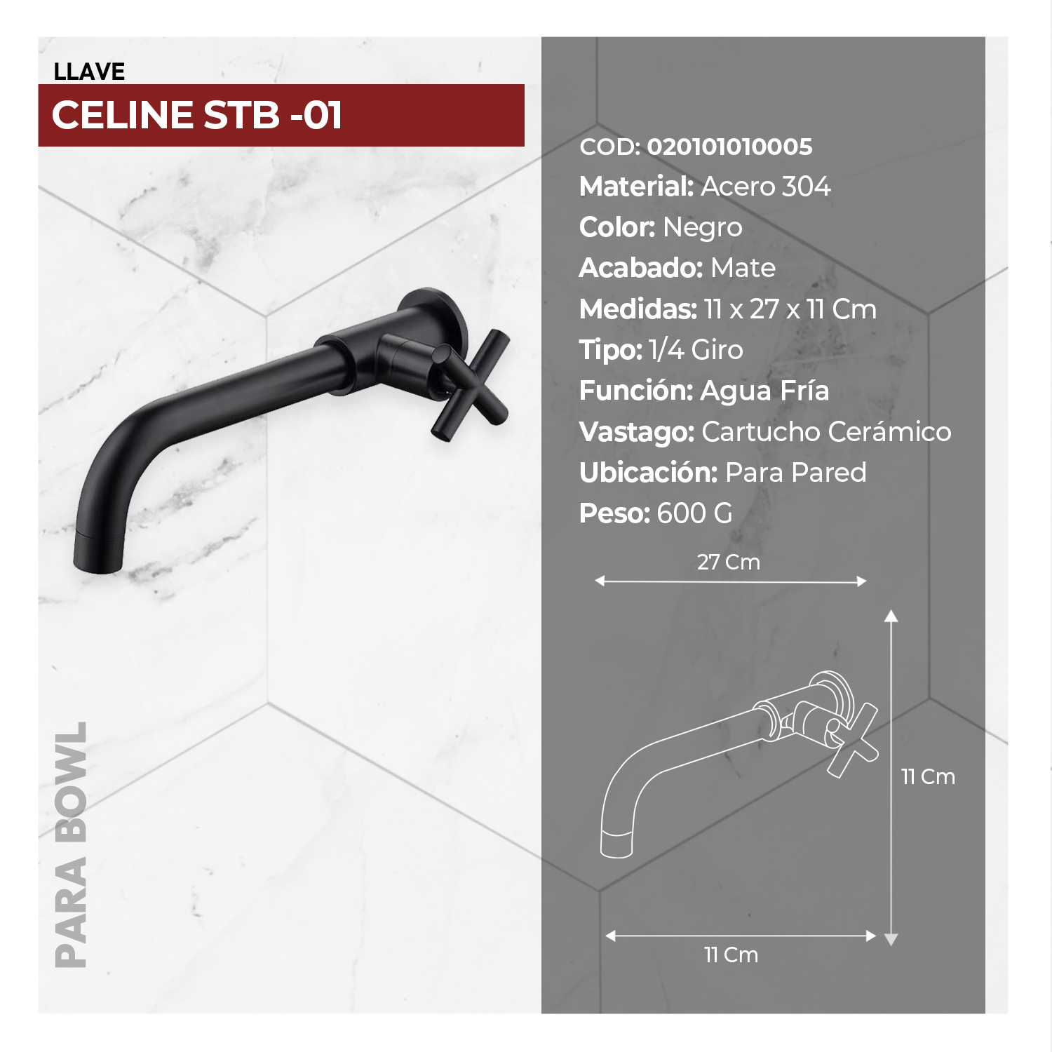 LLAVE P/BOWL CELINE STB-01 BLACK STONE - Imagen 3