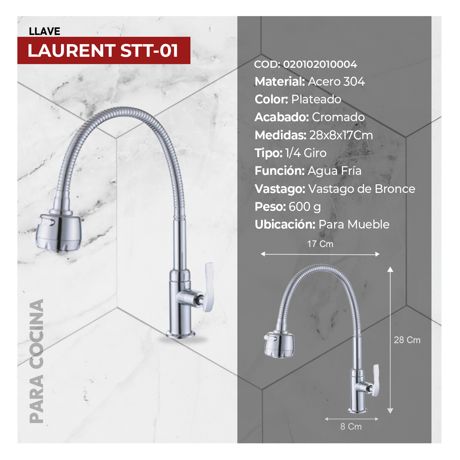 LLAVE P/COCINA LAURENT STT-01 STONE - Imagen 2