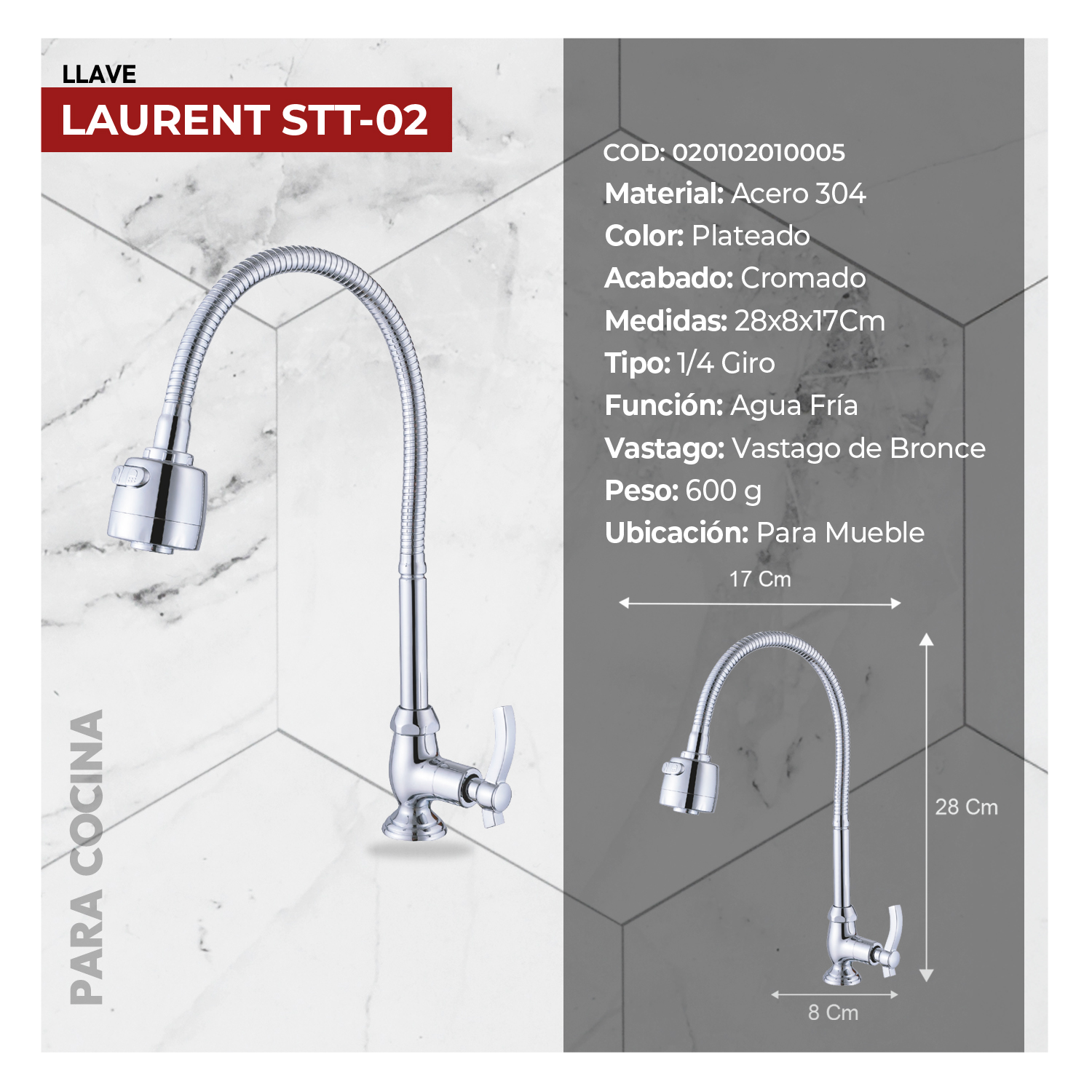 LLAVE P/COCINA LAURENT STT-02 STONE - Imagen 2