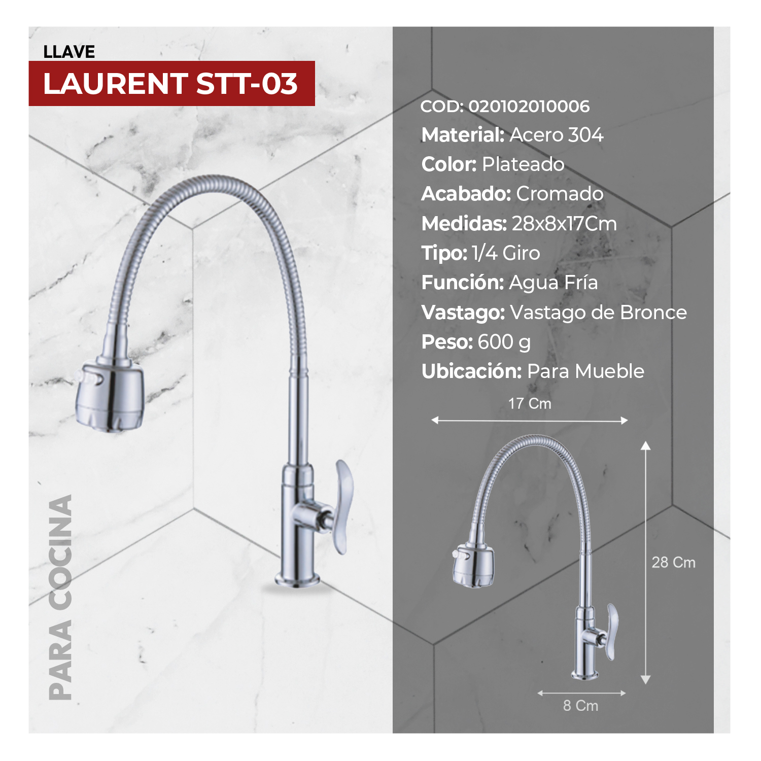 LLAVE P/COCINA LAURENT STT-03 STONE - Imagen 3