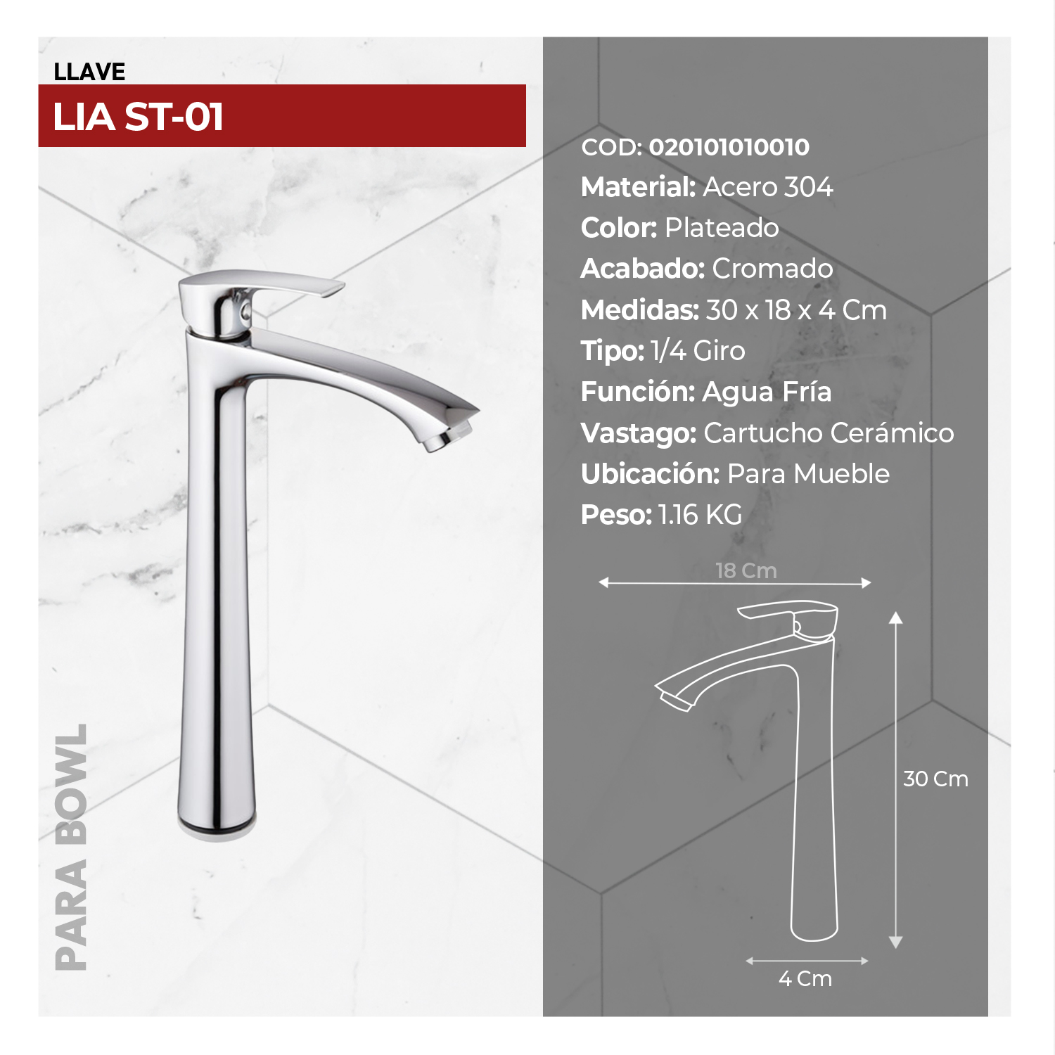 LLAVE P/BOWL LIA ST-01 STONE - Imagen 2