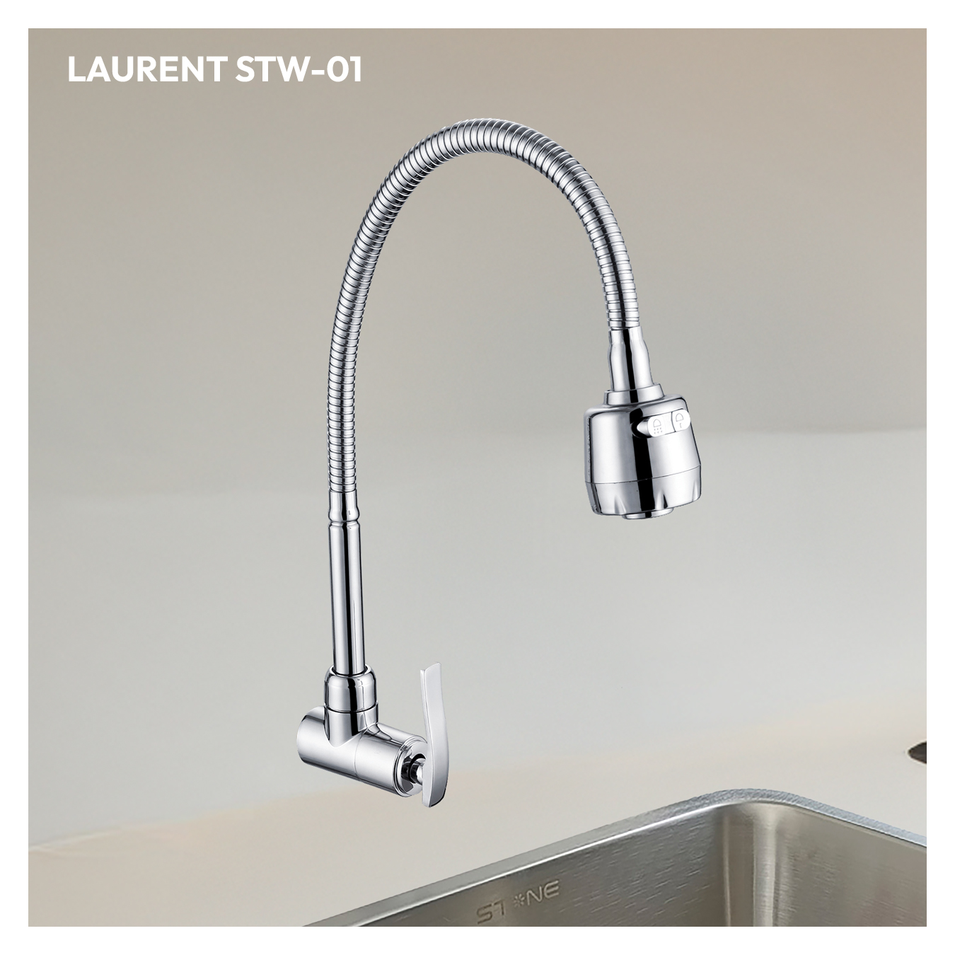 LLAVE DE LAVADERO A LA PARED LAURENT STW-01 CROMADO STONE - Imagen 4