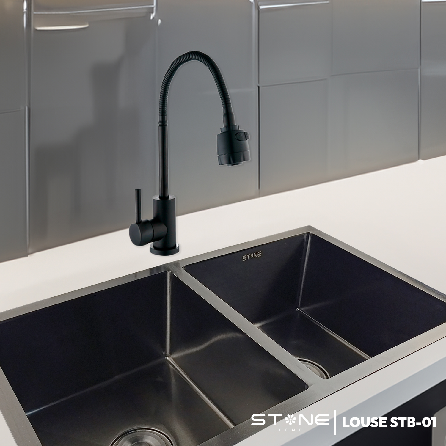 MEZCLADORA MONOCOMANDO P/COCINA AL MUEBLE LOUISE STB-01 BLACK STONE - Imagen 2