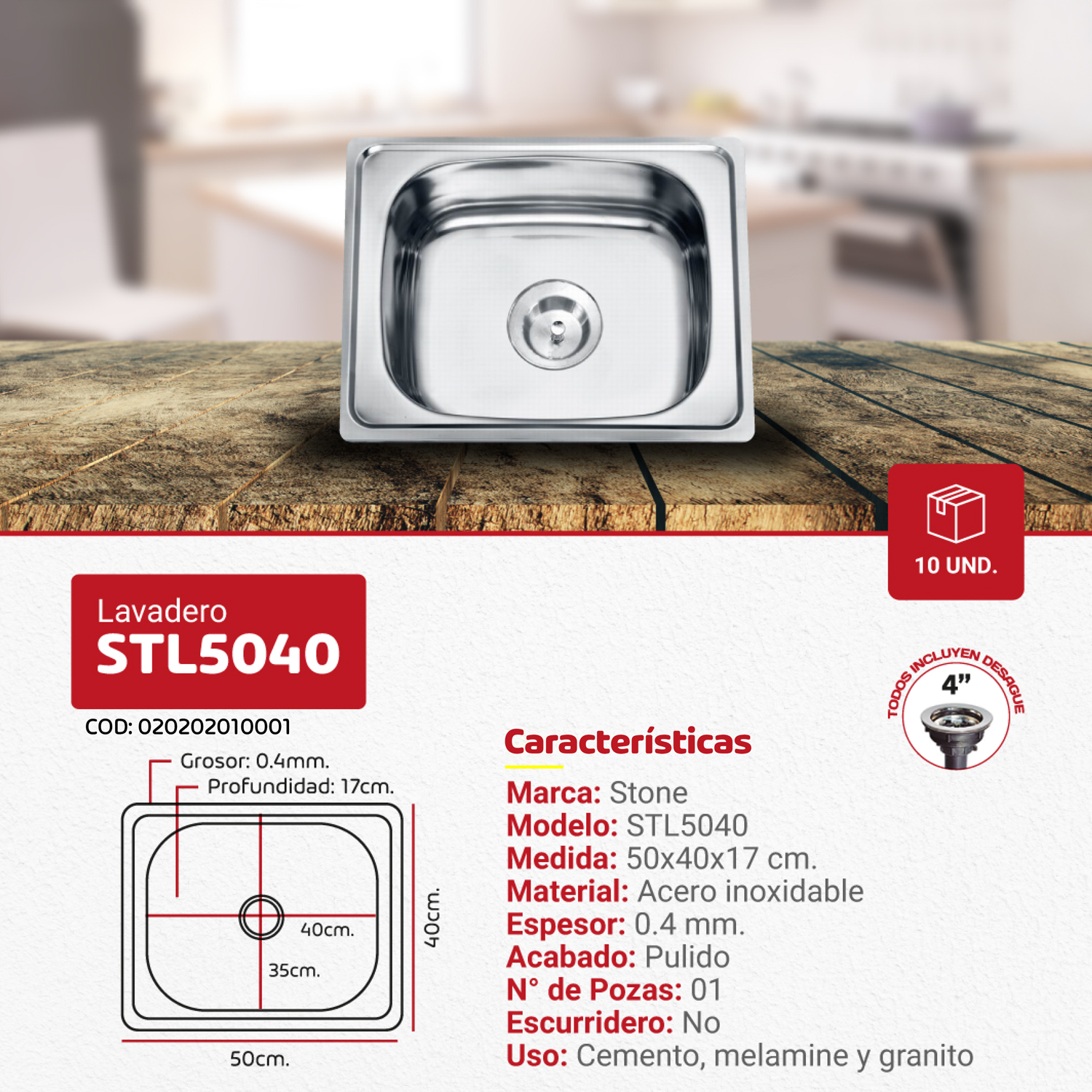 LAVADERO DE COCINA PRIME STL5040 - Imagen 2