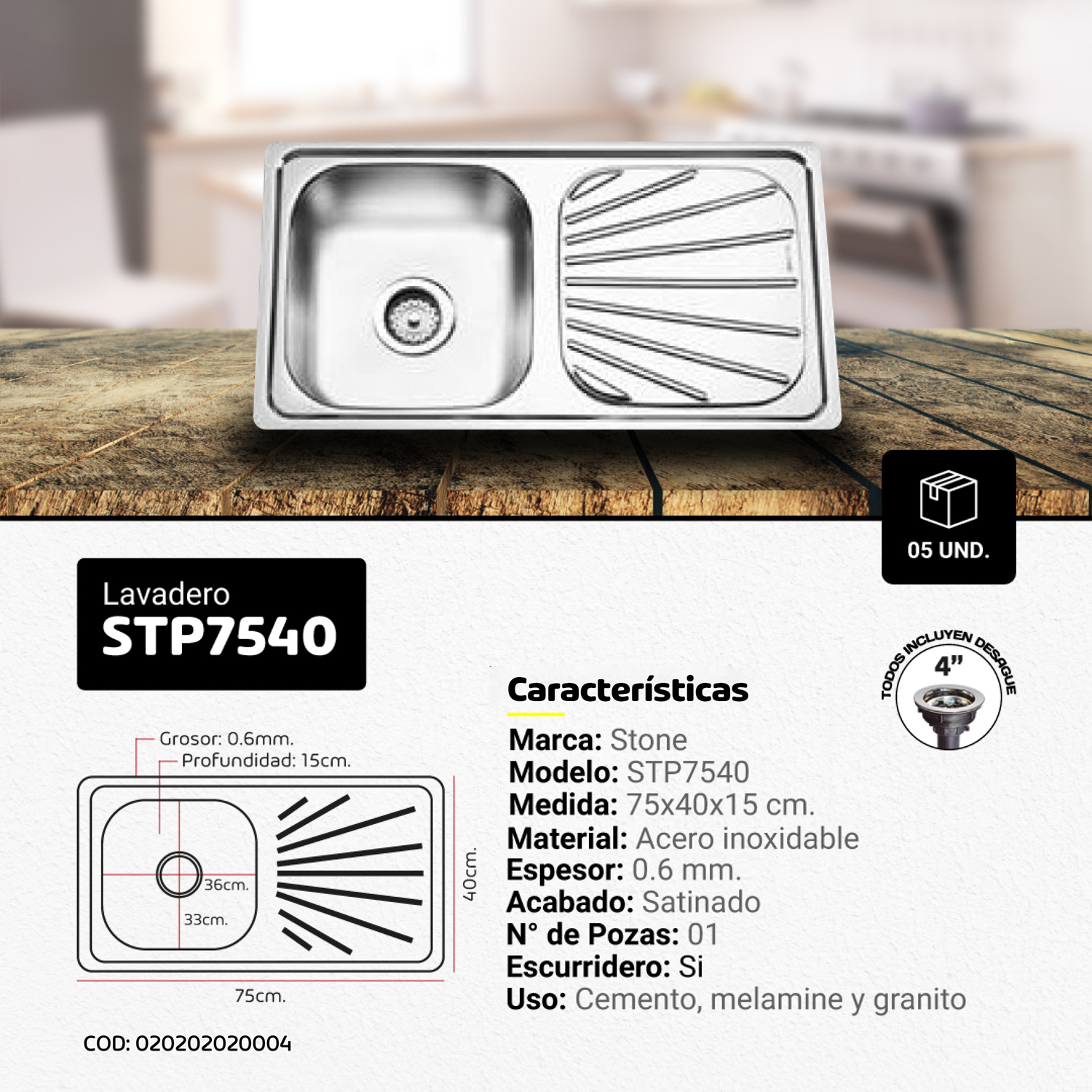 LAVADEROS DE ACERO SIGNATURE STP7540 STONE - Imagen 2