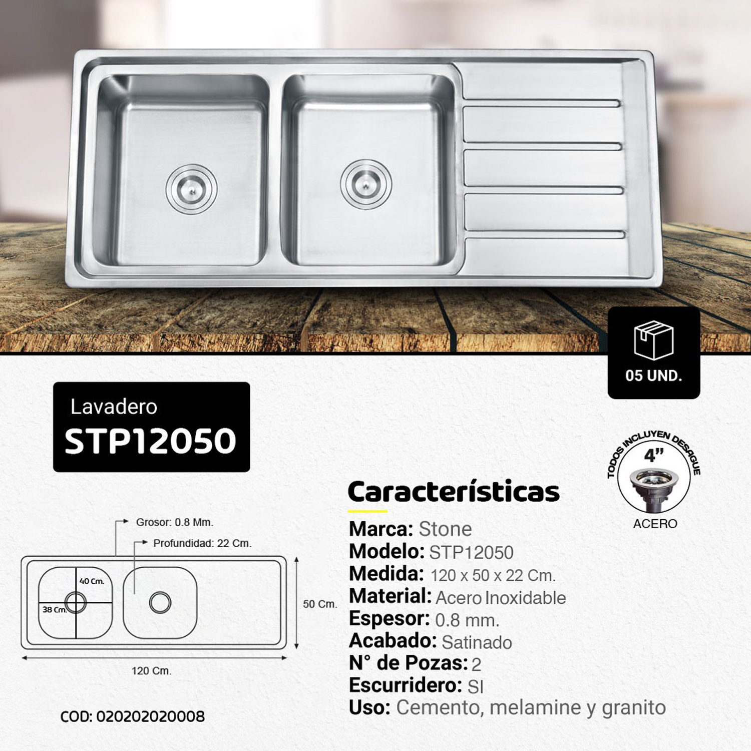 LAVADERO DE COCINA SIGNATURE STP12050 - Imagen 2