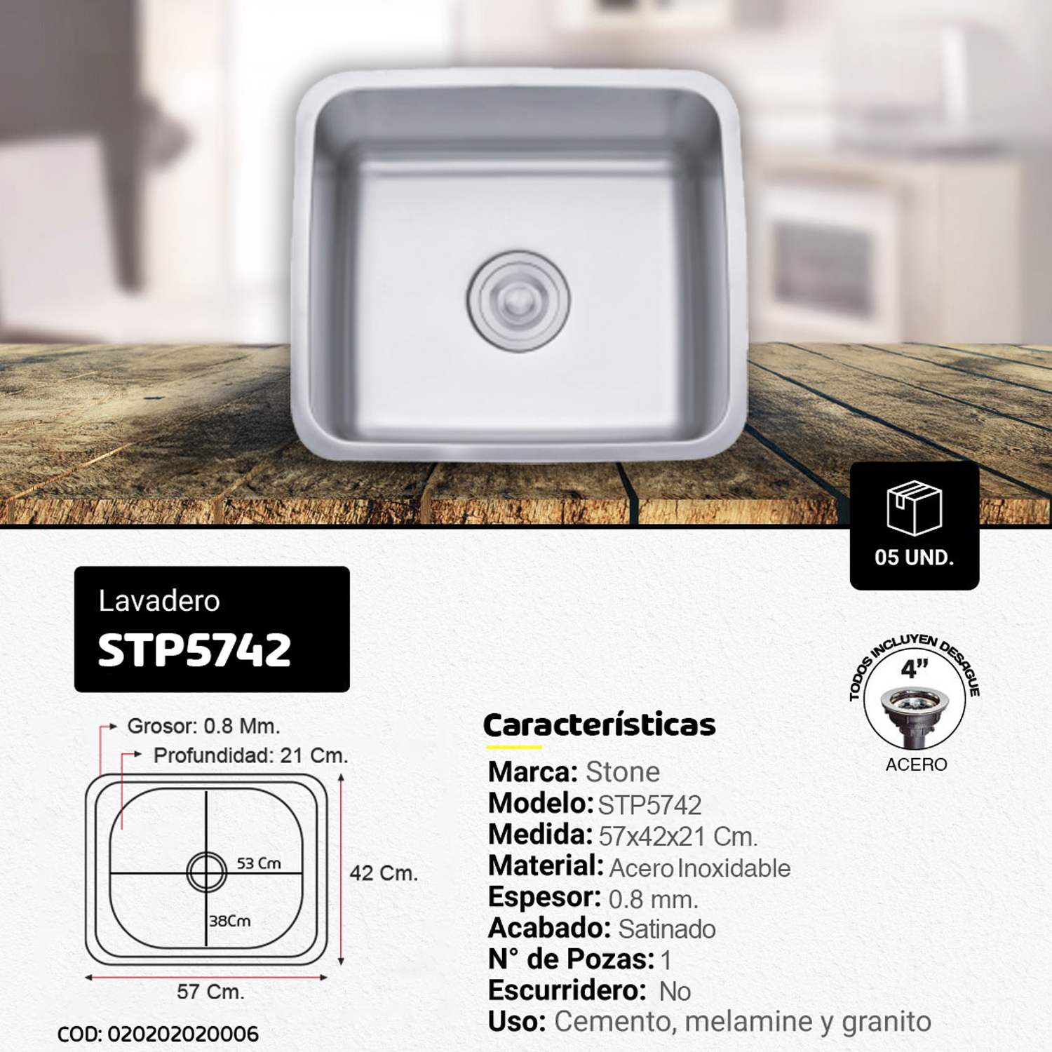 LAVADERO DE COCINA SIGNATURE STP5742 - Imagen 2