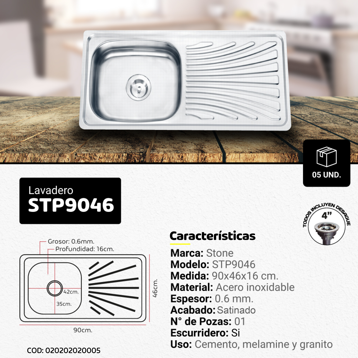 LAVADERO DE ACERO SIGNATURE STP9046 - Imagen 2