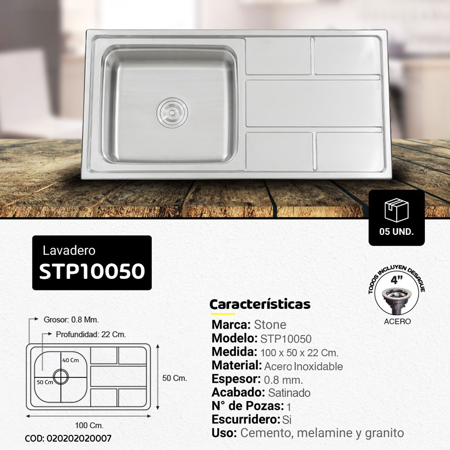 LAVADERO DE ACERO SIGNATURE STP10050 - Imagen 2
