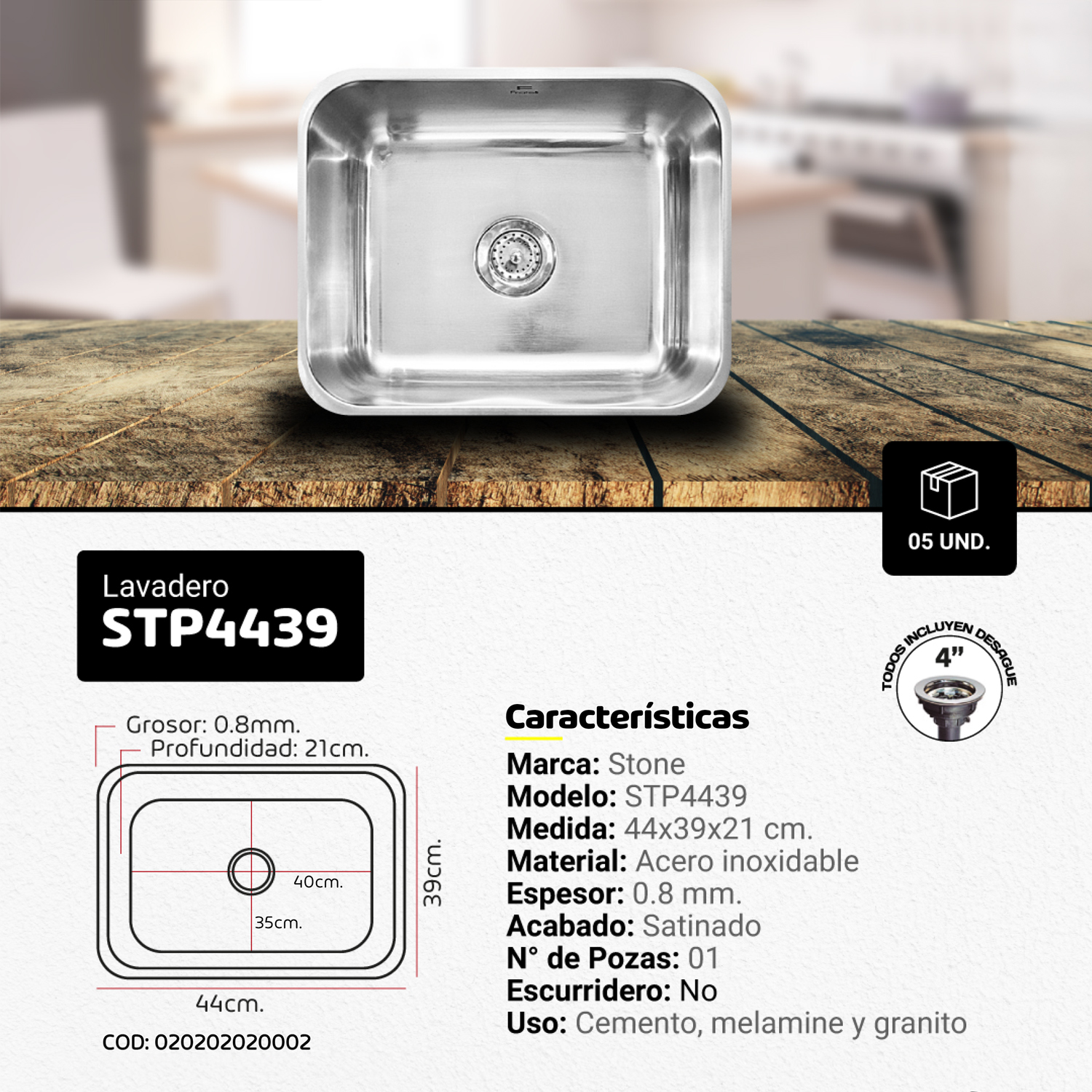 LAVADERO DE ACERO SIGNATURE STP4439 - Imagen 2