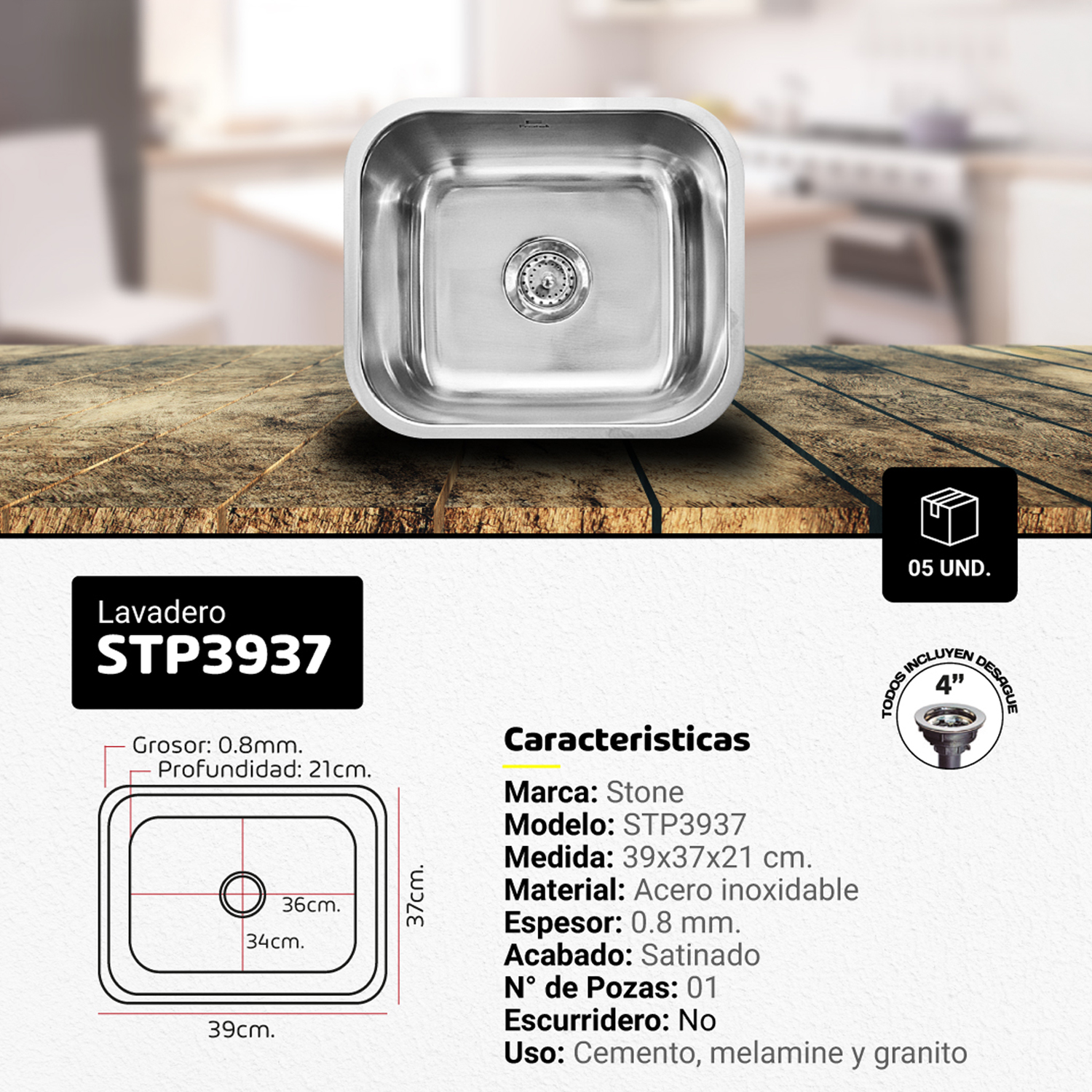 LAVADERO DE ACERO SIGNATURE STP3937 - Imagen 2