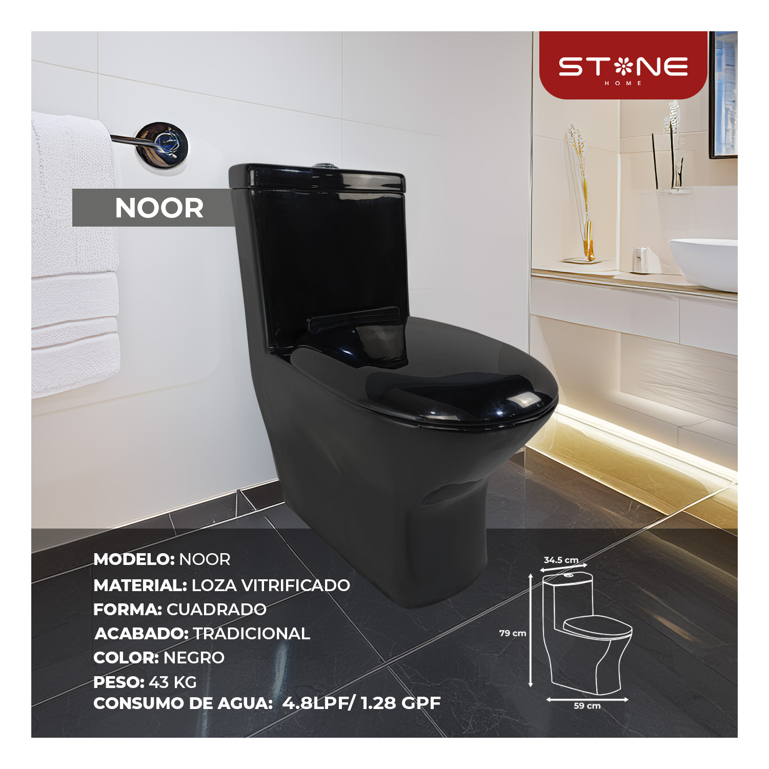 INODORO ONE PIECE NOOR NEGRO - Imagen 2