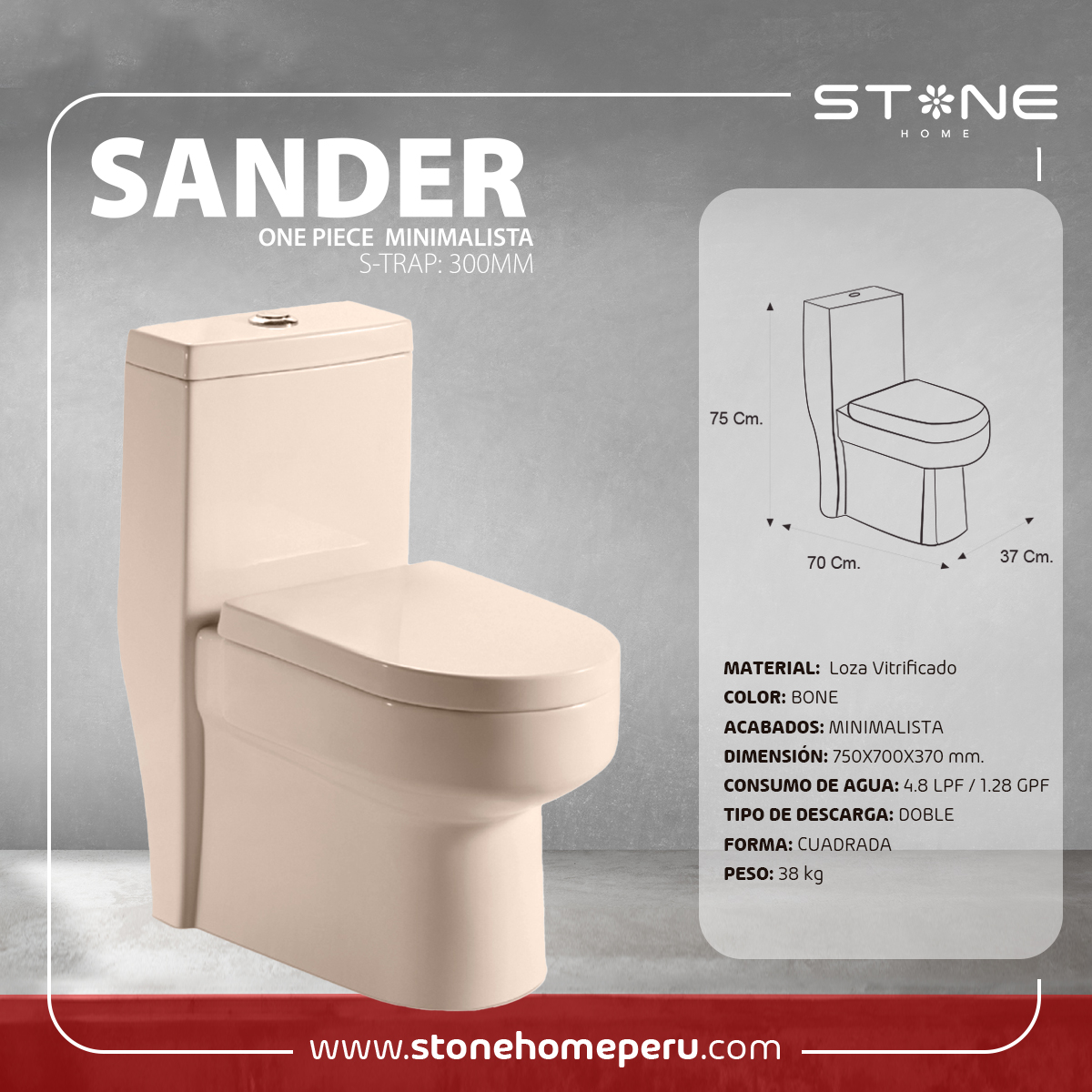 INODORO ONE PIECE SANDER BONE - Imagen 2