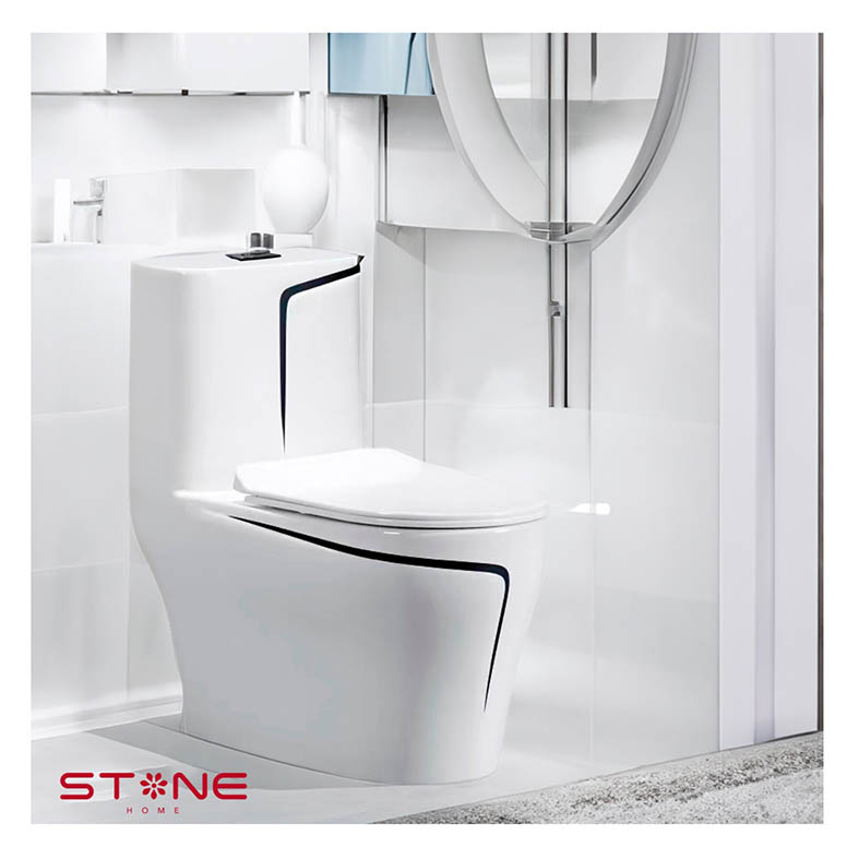 INODORO ONE PIECE MINIMALISTA HANK REDONDO BLANCO C/ NEGRO STONE