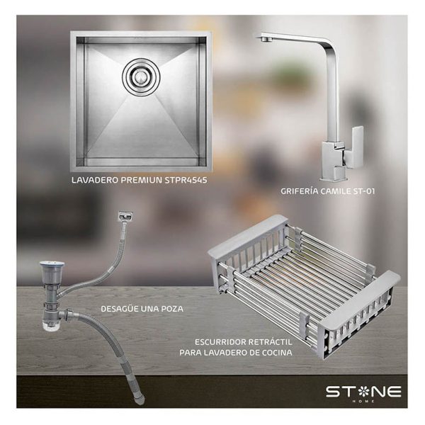 COMBO LAVADERO PREMIUM STPR4545 + CAMILE ST-01 CON ESCURRIDOR(EXONERADO)