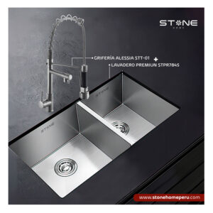 COMBO LAVADERO PREMIUM STPR7845 SATINADO + ALESSIA STT-01 CON ESCURRIDOR(EXONERADO)