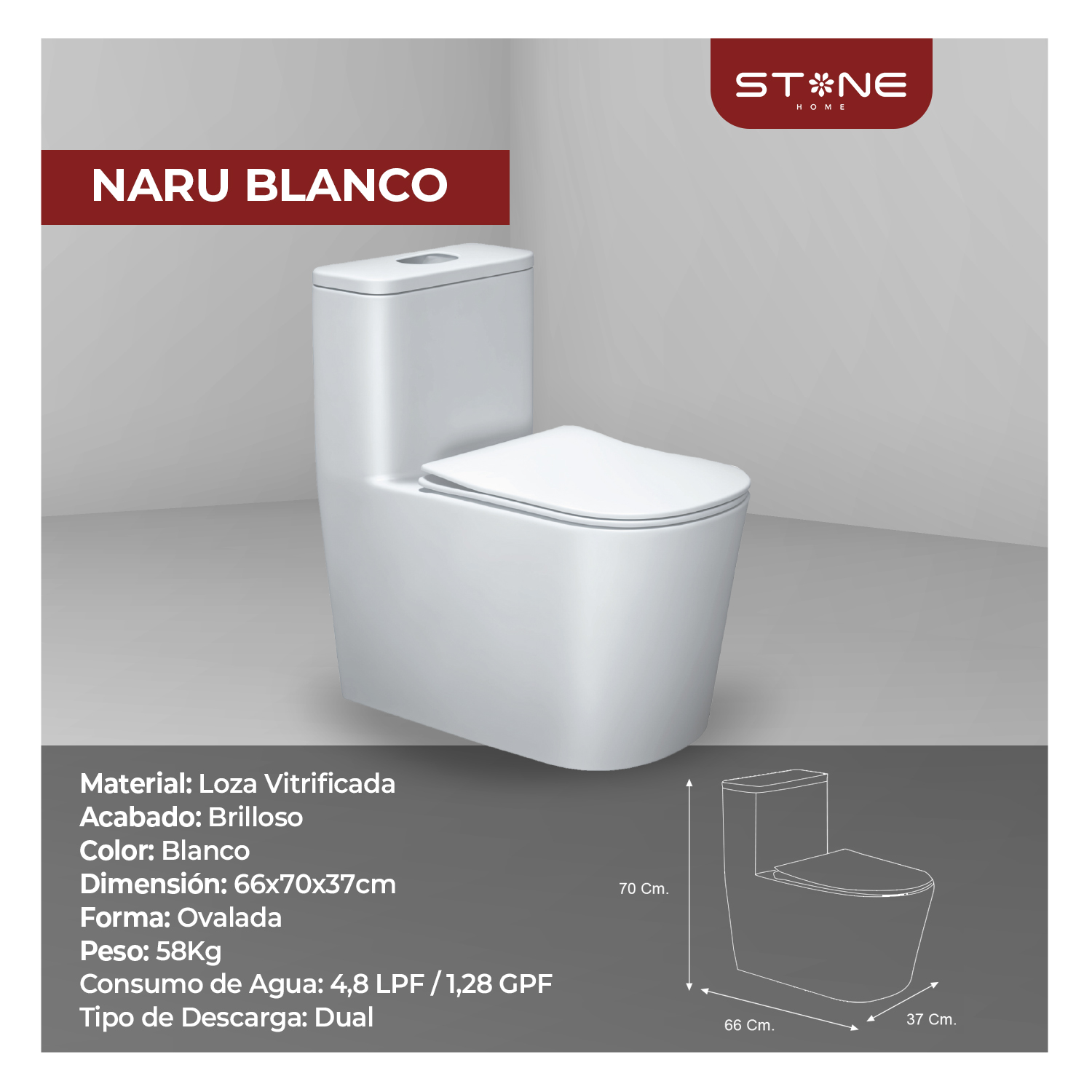 INODORO ONE PIECE MINIMALISTA NARU BLANCO STONE - Imagen 2