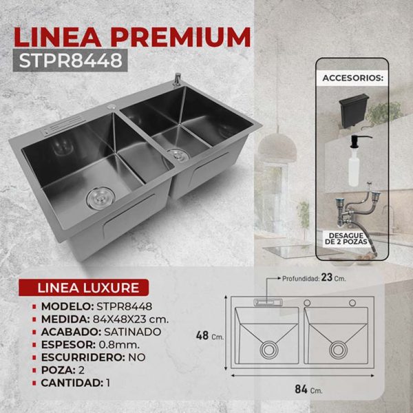 LAVADERO DE COCINA LINEA PREMIUM STPR8448 - Imagen 3