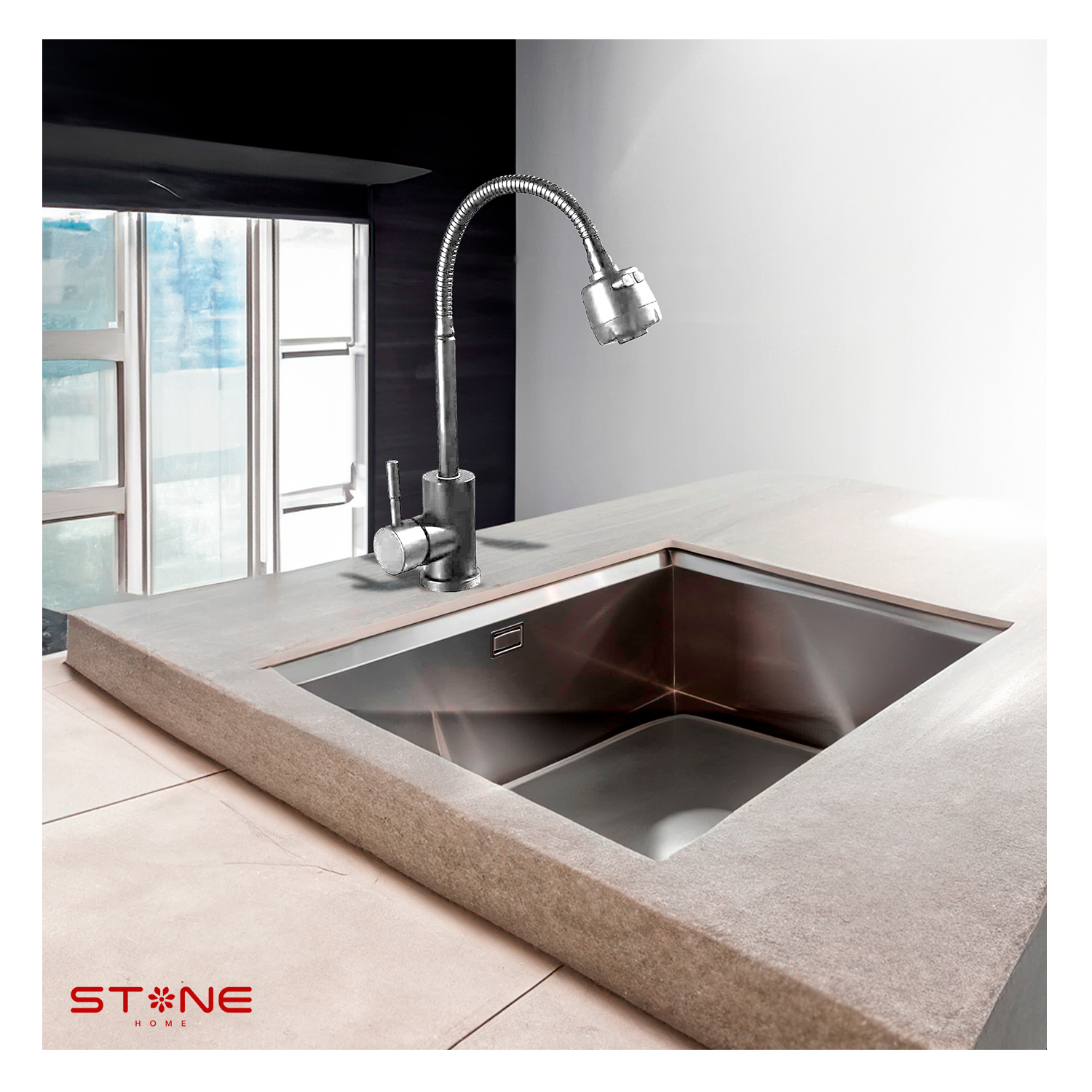MEZCLADORA MONOCOMANDO P/COCINA AL MUEBLE LOUISE ST-01 CROMADO STONE - Imagen 3
