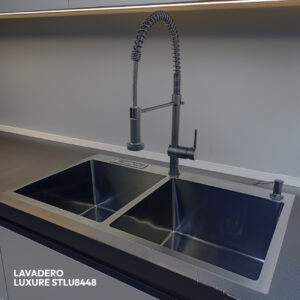 LAVADERO DE ACERO LUXURE STLU8448 CON PORTACUCHILLO Y DISPENSADOR DE JABON NANO BLACK STONE