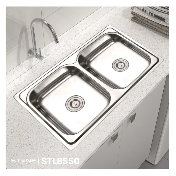 COMBO DE LAVADERO DE ACERO PRIME STL8550 STONE + LLAVE LAURENT STW-01 + DESAGÜE DE DOBLE POZA  C/TRAMPA P DE 1.5" PARA LAVADERO - Imagen 2