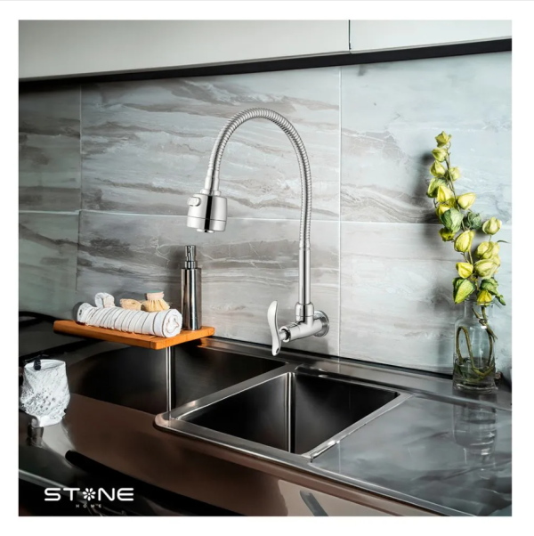 COMBO DE LAVADERO DE ACERO PRIME STL8550 STONE + LLAVE LAURENT STW-01 + DESAGÜE DE DOBLE POZA  C/TRAMPA P DE 1.5" PARA LAVADERO - Imagen 3