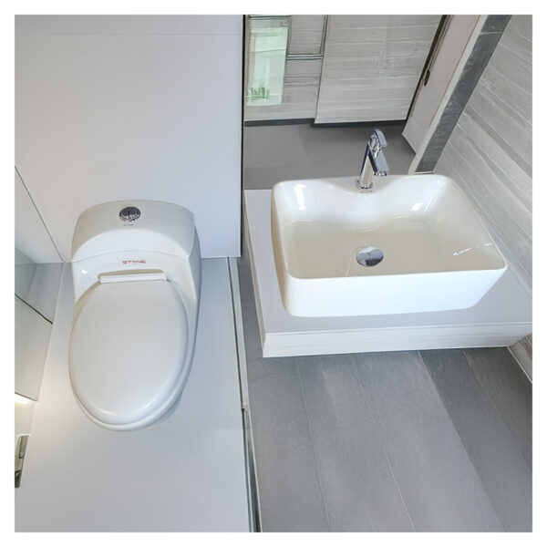 COMBO DE INODORO ONE PIECE BASIC BLANCO + BOWL ADELINE BLANCO STONE+ DESAGUE PUP UP PEQUEÑO+ 1 TUBO DE ABASTO 1/2*1/2 RUMI - Imagen 3