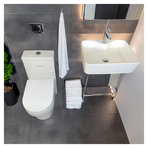 COMBO DE INODORO ONE PIECE SANDER BLANCO + BOWL ADELINE BLANCO STONE+ DESAGUE PUP UP GRANDE P/BOWL CROMADO+ 1 TUBO DE ABASTO 1/2*1/2 STONE