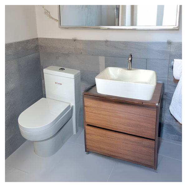COMBO DE INODORO ONE PIECE SANDER BLANCO + BOWL ADELINE BLANCO STONE+ DESAGUE PUP UP GRANDE P/BOWL CROMADO+ 1 TUBO DE ABASTO 1/2*1/2 STONE - Imagen 2
