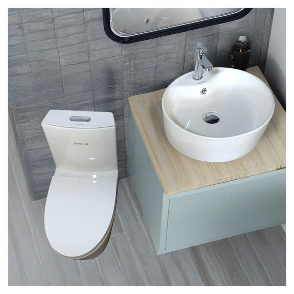 COMBO NORDI BLANCO + LAVAMANO LAURE + DESAGÜE POP UP GRANDE PARA BOWL + TUBO DE ABASTO 1/2*1/2 STONE - Imagen 2