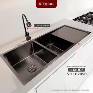 COMBO DE LAVADERO LUXURE STLU12050 + MEZCLADORA P/COCINA AL MUEBLE LOUISE STB-01 CON ESCURRIDOR(EXONERADO) STONE