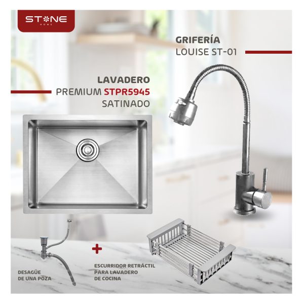 COMBO LAVADERO PREMIUM STPR5945+ LOUISE ST-01 CON ESCURRIDOR(EXONERADO) - Imagen 2