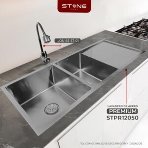 COMBO DE LAVADERO PREMIUM STPR12050 + MEZCLADORA P/COCINA AL MUEBLE LOUISE ST-01 CON ESCURRIDOR(EXONERADO) STONE