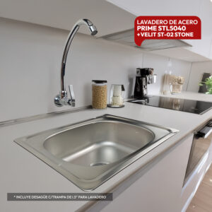 COMBO DE LAVADERO PRIME STL5040 + LLAVE P/COCINA A LA PARED VELIT-02 + DESAGUE C/ TRAMPA DE 1.5″ PARA LAVADERO STONE