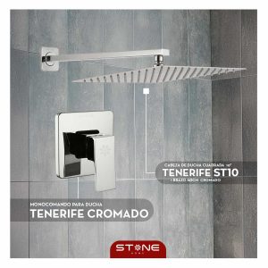 COMBO CABEZA DE DUCHA CUADRADA  10" C/ BRAZO TENERIFE ST10 + MEZCLADORA DE DUCHA CROMADO