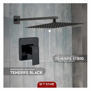 COMBO CABEZA DE DUCHA CUADRADA  10" C/ BRAZO TENERIFE STB10 + MEZCLADORA DE DUCHA BLACK