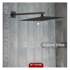 CABEZA DE DUCHA CUADRADA  10" TENERIFE STB10 + BRAZO 40CM BLACK