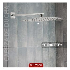 CABEZA DE DUCHA CUADRADA  12" TENERIFE ST12 + BRAZO 40CM