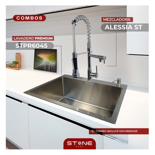 COMBO LAVADERO PREMIUM STPR6045 + ALESSIA STT-01 CON ESCURRIDOR(EXONERADO)