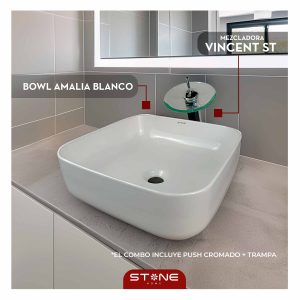 COMBO MEZCLADORA VINCENT ST + BOWL AMALIA + PUSH CROMADO +TRAMPA