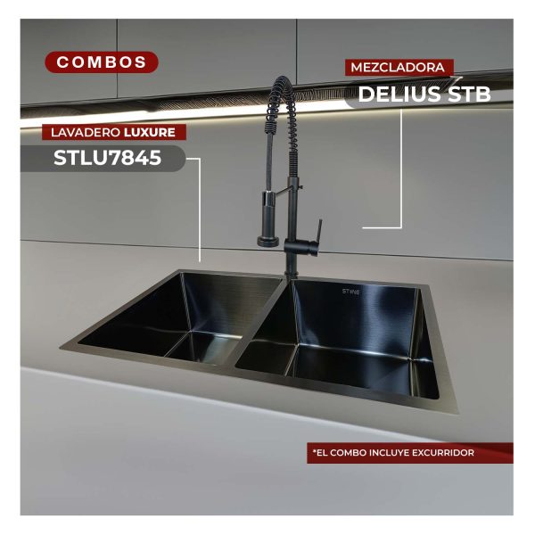 COMBO LAVADERO LUXURE STLU7845 + DELIUS STB-01 CON ESCURRIDOR(EXONERADO)