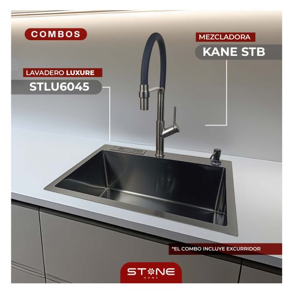 COMBO LAVADERO LUXURE STLU6045 + KANE STB-01 CON ESCURRIDOR (EXONERADO)