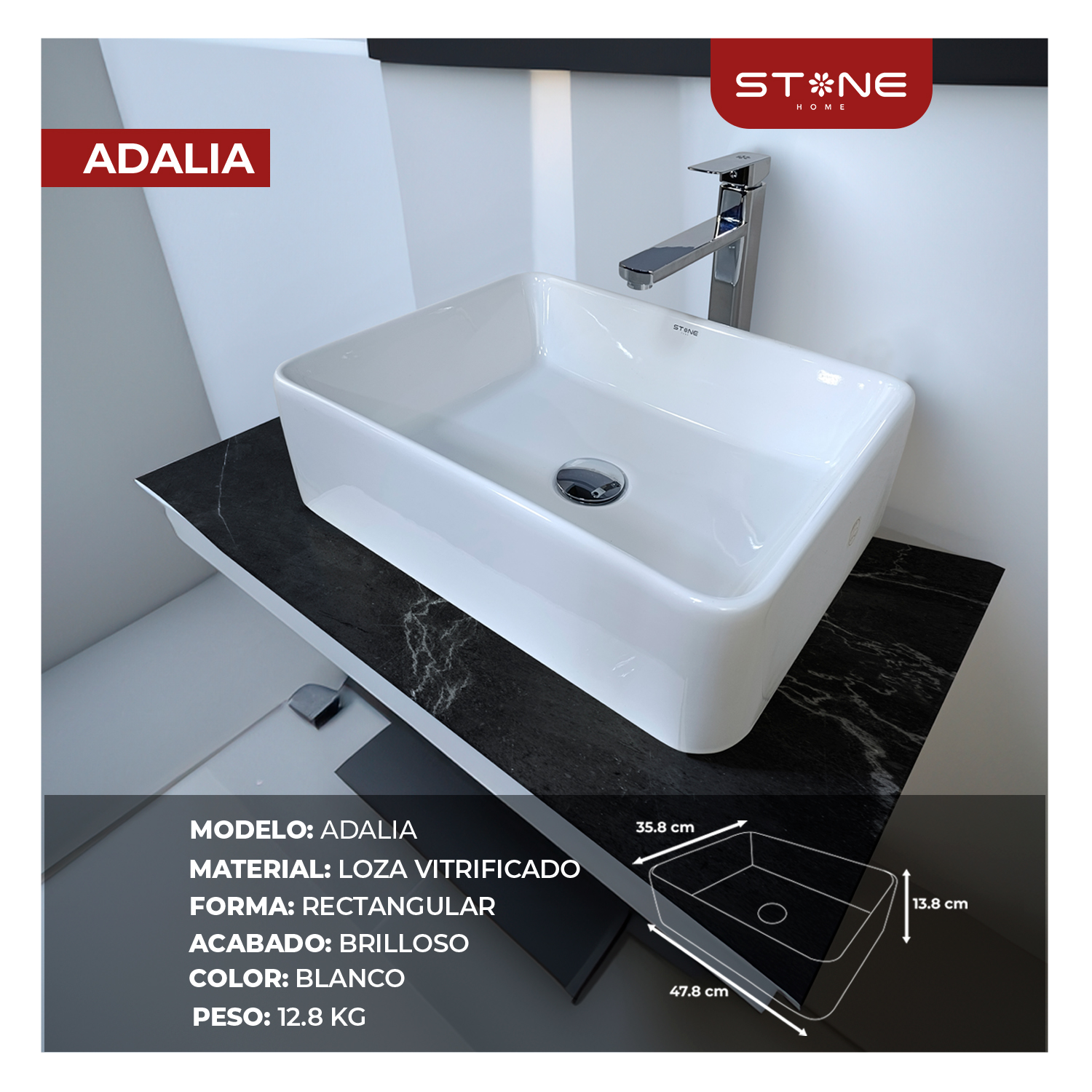 BOWL RECTANGULAR ADALIA BLANCO STONE - Imagen 2