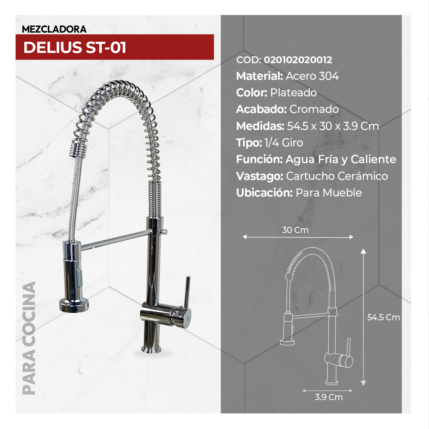 MEZCLADORA MONOCOMANDO P/COCINA DELIUS STT-01 - Imagen 2