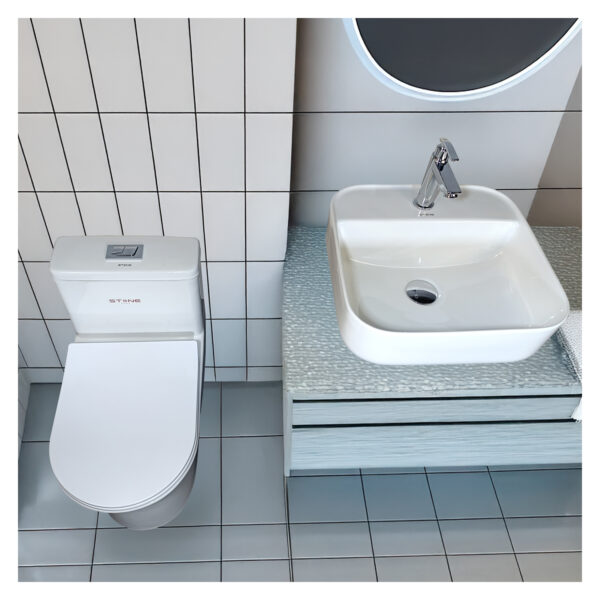 COMBO DE INODORO ONE PIECE STAN BLANCO + BOWL KRISTIN BLANCO STONE + DESAGUE POP UP GRANDE P/BOWL CROMADO + TUBO DE ABASTO 1/2*1/2 STONE - Imagen 3